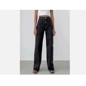 ZARA Jeans women 6 Black 90’s High Rise Straight Leg Full Length Frayed Hem NWT